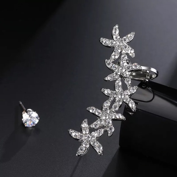Silver Starfish Crystal Ear Cuff & Stud - Picture 4 of 4